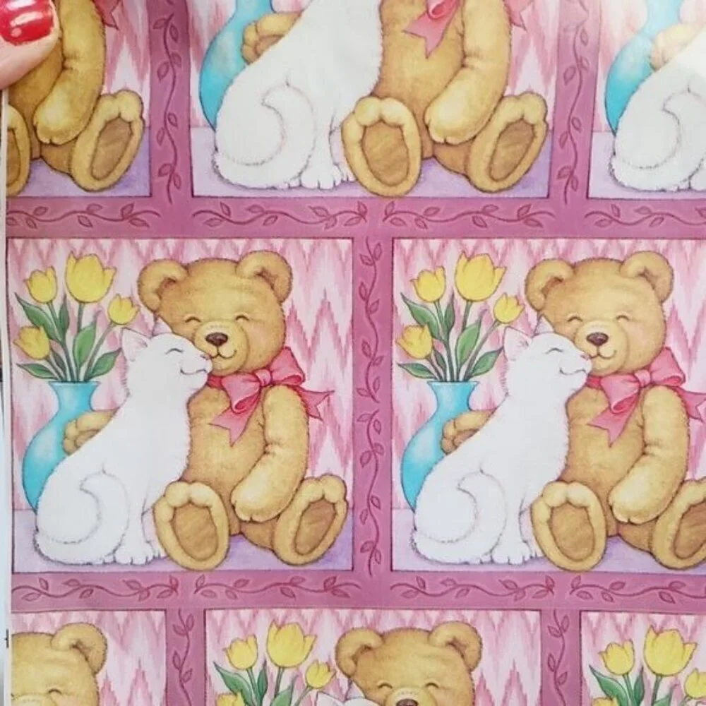 Vintage 90s AGC Kawaii Pink Cute Cuddly Teddy Bear Cat Gift Wrap
